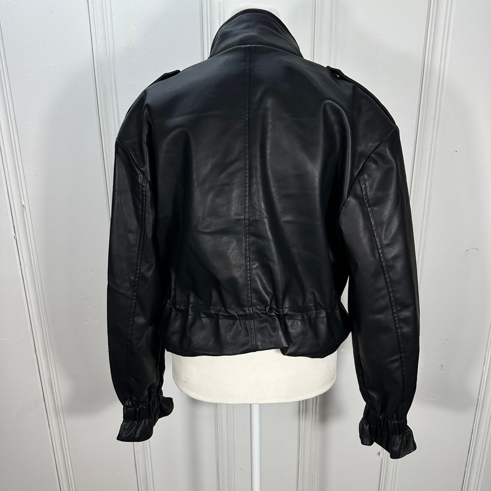 Azalea Wang Faux Leather Jacket Womens Large Black Excellent Cropped Utility - Picture 3 of 16